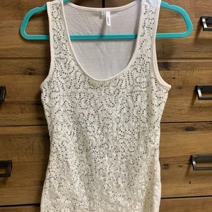 Studio Y white and silver sequence tank top